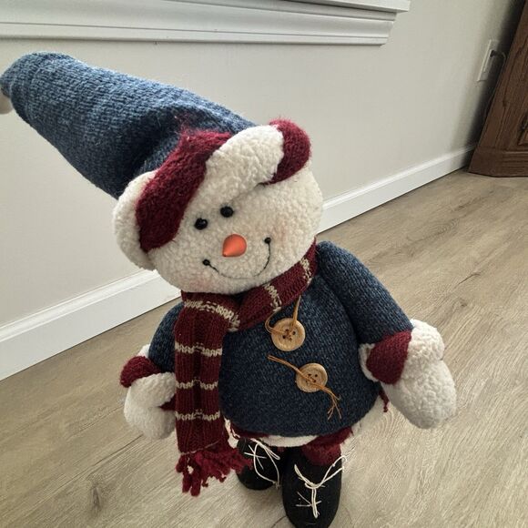 Weighted Standing Snowman Decor Knit Sweater Scarf Holiday Figure Cute - Picture 7 of 11
